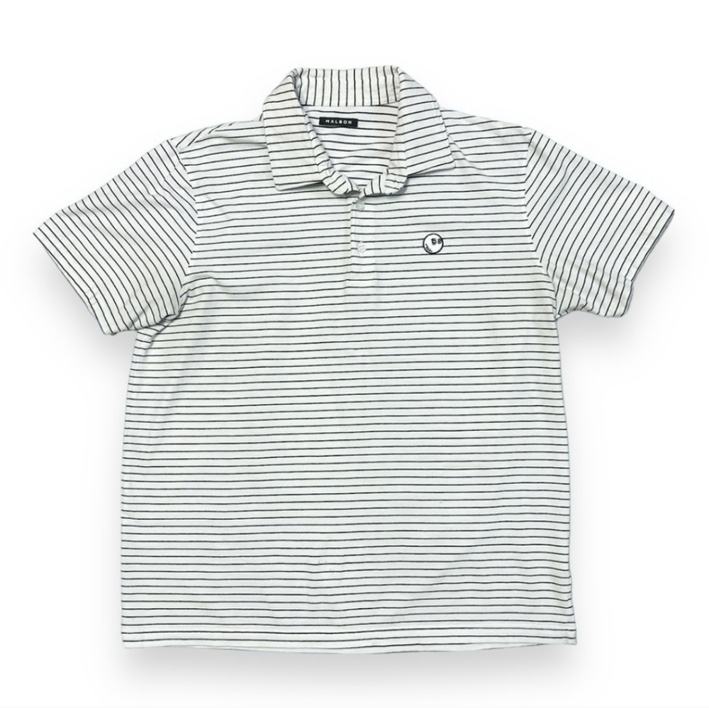 MALBON Golf Polo White With Black Stripes